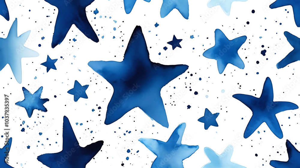 Blue ink stars pattern on white surface Blue ink stars pattern on white surface