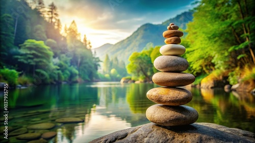 zen rock balance in nature for spiritual tranquility