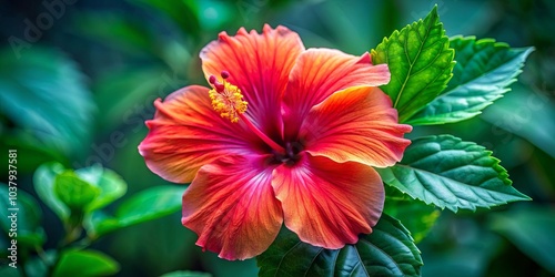 A Vibrant Pink Hibiscus Flower With Delicate Yellow Stamens, Set Against a Lush Green Foliage Background