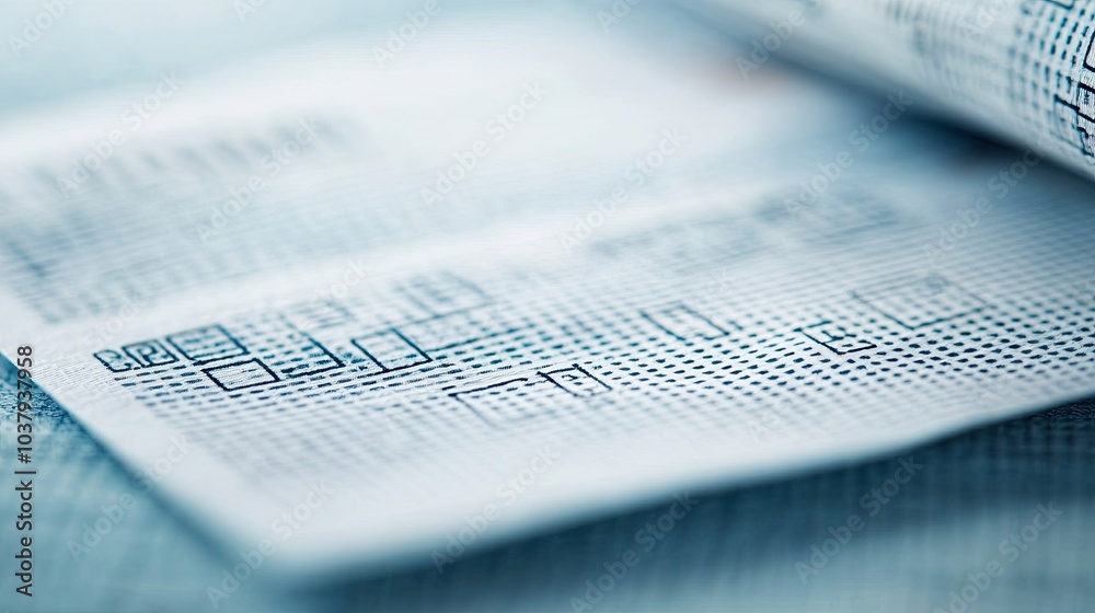 A close-up view of a document featuring printed grids, possibly representing data or a schematic layout.