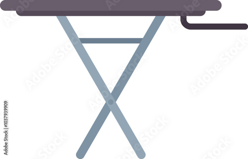 Empty ironing board is standing on x shaped legs with iron resting place on white background