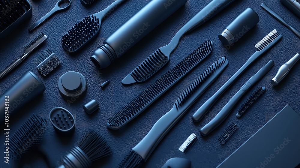 Fototapeta premium A Professional Hair Stylist Creating a Trendy Haircut, Illustrated in a 3D Vector Style with Detailed Tools and Modern Techniques