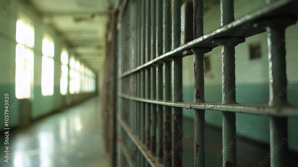 A prison cell with a metal bar on the door A prison cell with a metal bar on the door