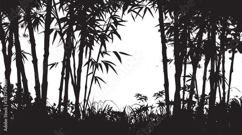 A dense bamboo forest. silhouette illustration