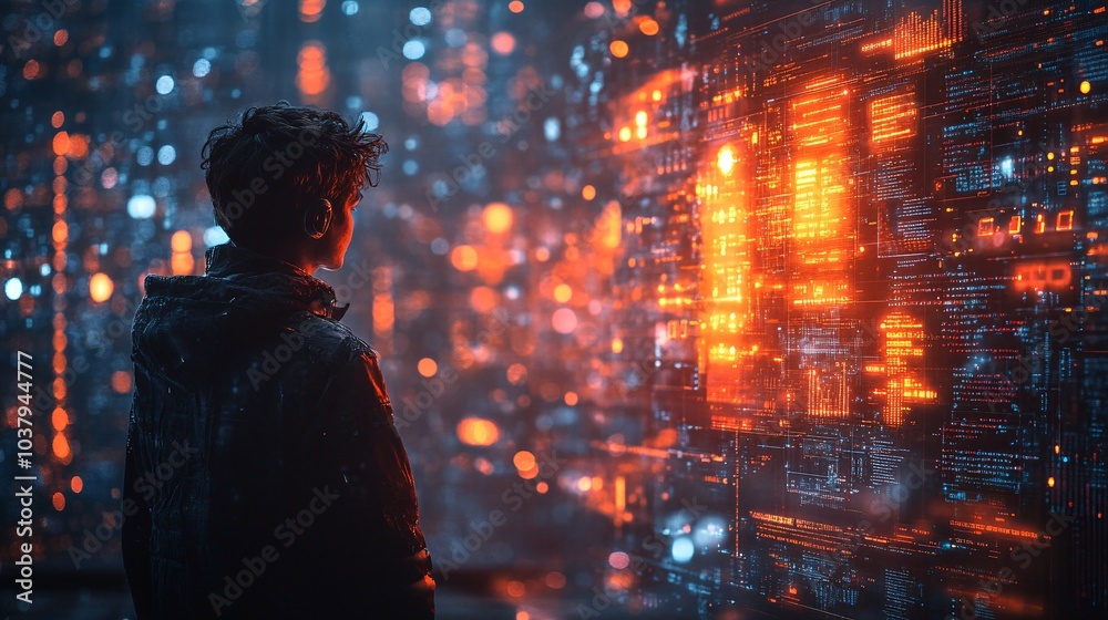 Fototapeta premium Glowing Interaction Between Chatbot and Customer