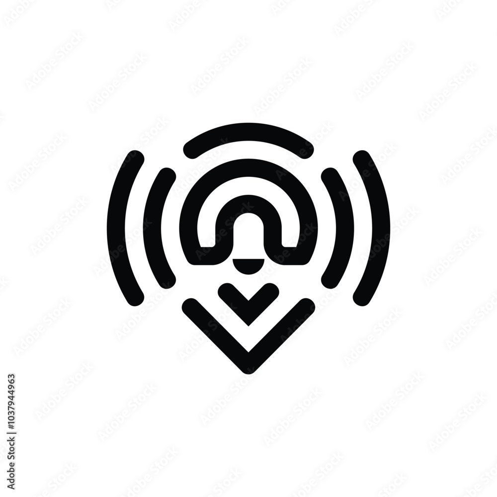 Ring bell icon with internet signal with logo location map shape Ring bell icon with internet signal with logo location map shape