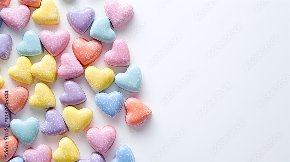 Pastel Heart Candies Scattered on a White Background for a Sweet Valentine's Day Pastel Heart Candies Scattered on a White Background for a Sweet Valentine's Day