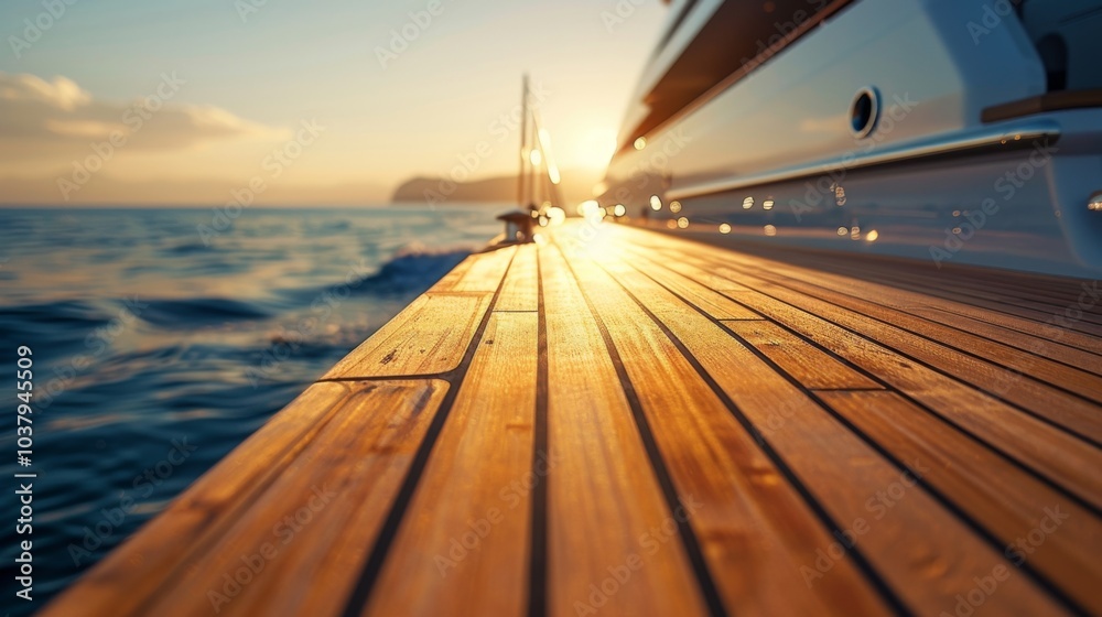 Fototapeta premium Background texture of teak wood deck. wood decking on a luxury yacht. Yachting concept