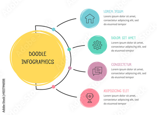 Doodle infographics, hand drawn diagram with four elements, vector eps10 illustration