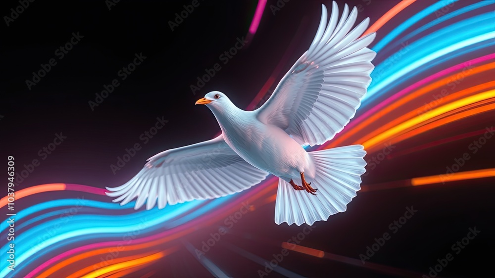 Fototapeta premium Light Speed Flight, Bird Soaring Through Dimensions