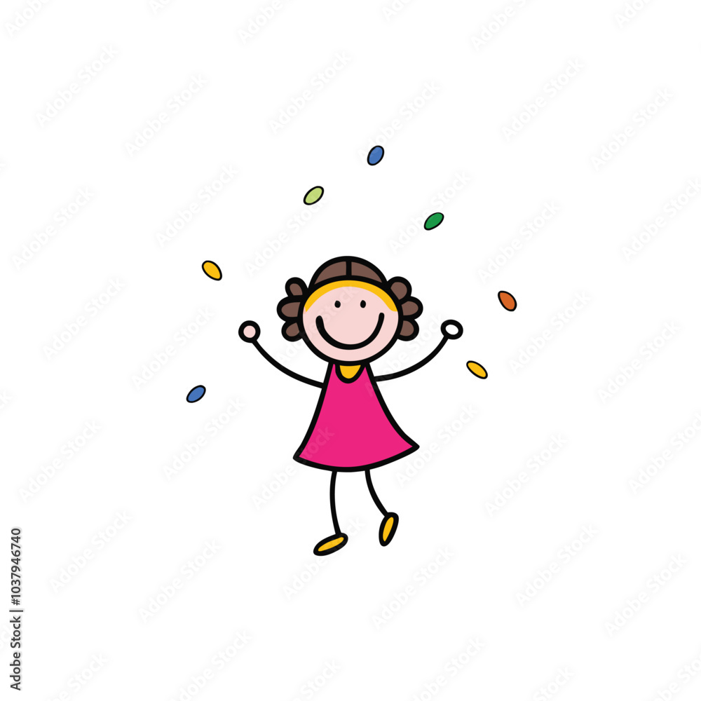 Celebratory Vector Illustration: A Girl Throwing Confetti on White Background for New Year Concept Celebratory Vector Illustration: A Girl Throwing Confetti on White Background for New Year Concept