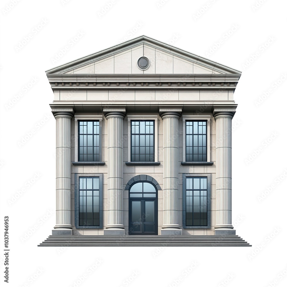 Fototapeta premium Bank building clipart, financial element, photorealistic design, modern architecture, isolated on white background 