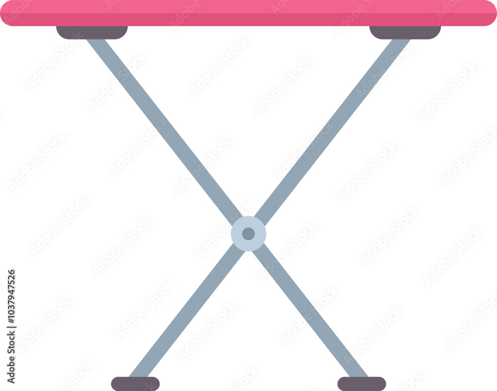Pink ironing board standing on white background, domestic chore concept Pink ironing board standing on white background, domestic chore concept