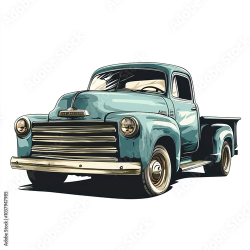 Vintage truck clipart, classic vehicle element, retro design, muted colors, isolated on white background 