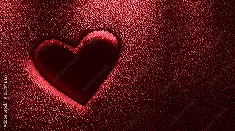 Obraz premium Luxurious Red Velvet Texture with Soft Heart Shadows for Romantic Background
