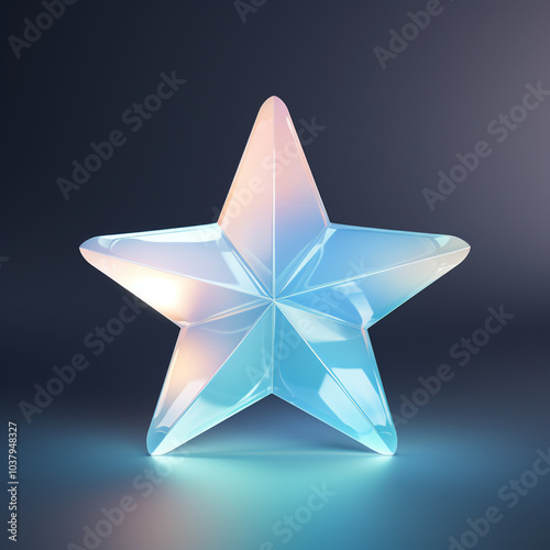 3D rendering of a glass star icon, with a light blue and pink gradient color.