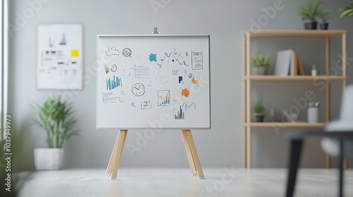 Creative Flipchart with Business and Innovation Doodles, Showcasing Ideas and Strategies