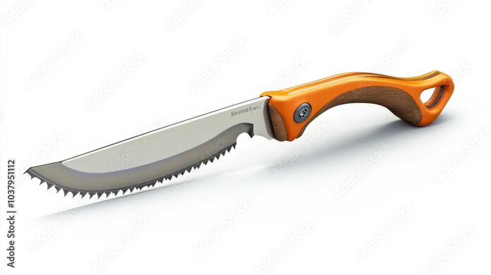 Garden pruning saw with sharp serrated edge and ergonomic handle on white background. Generative AI Garden pruning saw with sharp serrated edge and ergonomic handle on white background. Generative AI