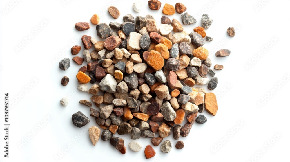 Multicolored gravel stones isolated on a white background natural textures. Generative AI Multicolored gravel stones isolated on a white background natural textures. Generative AI