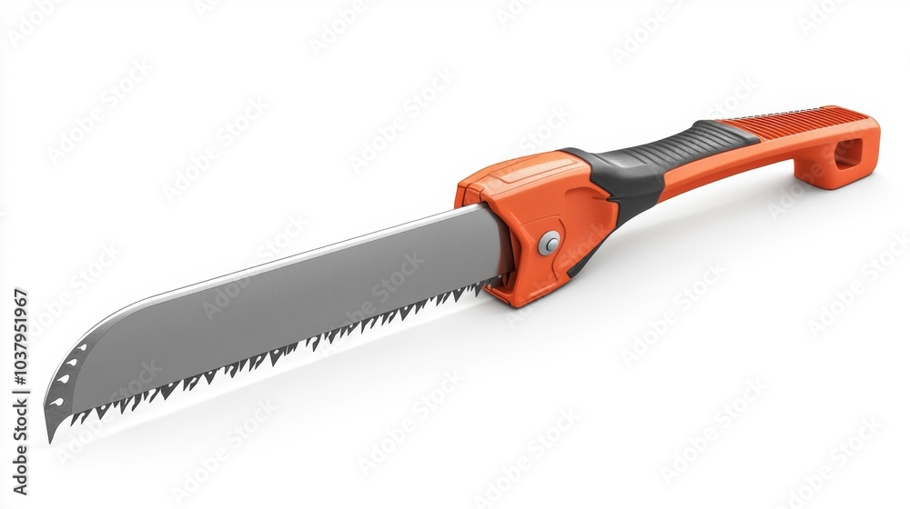 Hand Saw with Orange Handle and Sharp Teeth on a White Background. Generative AI Hand Saw with Orange Handle and Sharp Teeth on a White Background. Generative AI