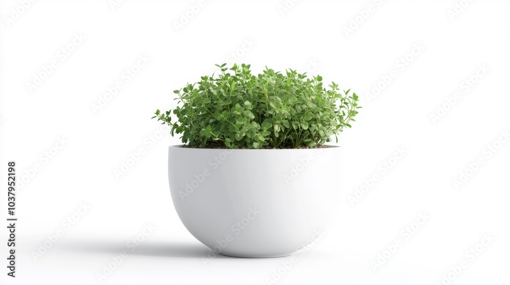 Fresh Green Herb Planter in White Pot Indoor Gardening Concept. Generative AI Fresh Green Herb Planter in White Pot Indoor Gardening Concept. Generative AI