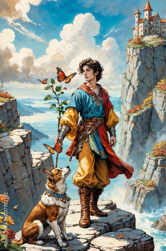 The Fool Tarot Card – Major Arcana Illustration Dog and Rose