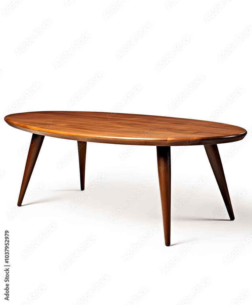 A mid-century modern coffee table, walnut wood, tapered legs, retro design, isolated on white background A mid-century modern coffee table, walnut wood, tapered legs, retro design, isolated on white background