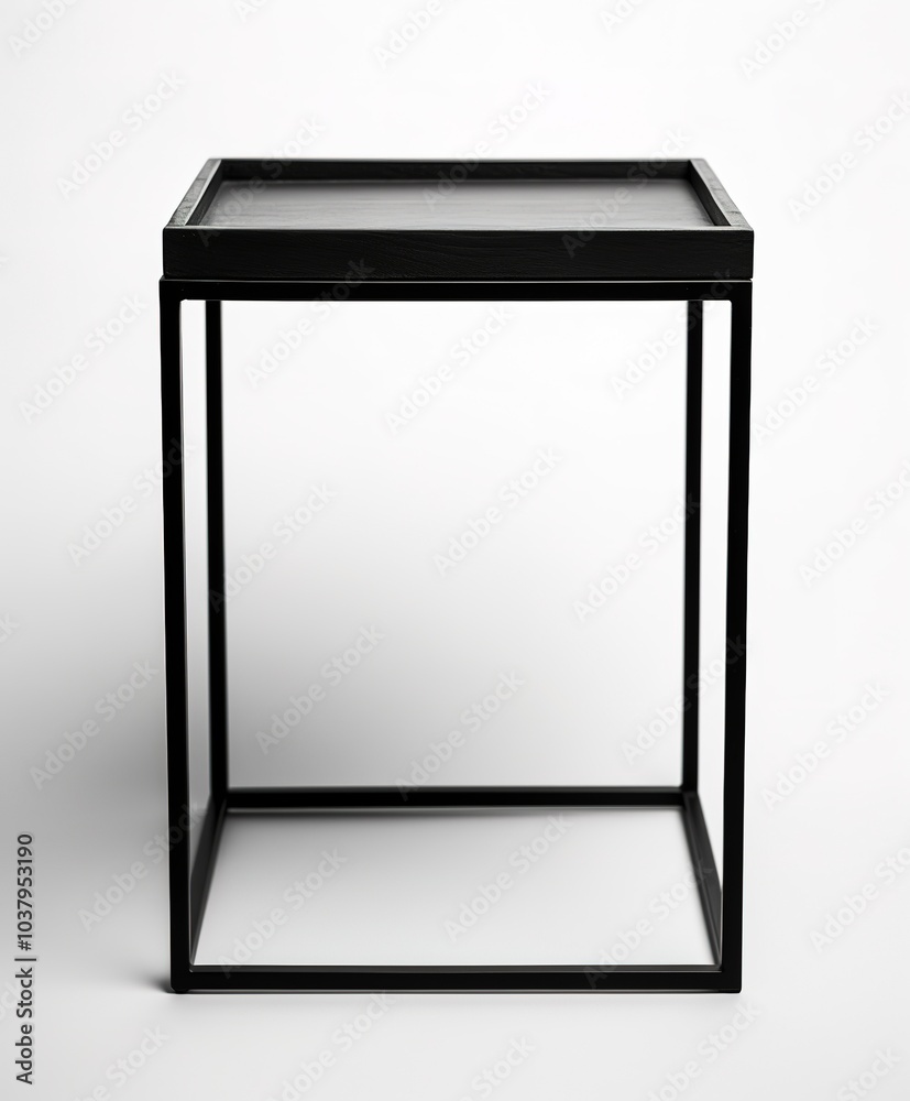A minimalist black metal table, slim frame, industrial chic style, isolated on white background A minimalist black metal table, slim frame, industrial chic style, isolated on white background
