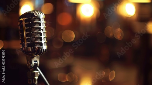 Recording studio vintage microphone background, AI generated image photo