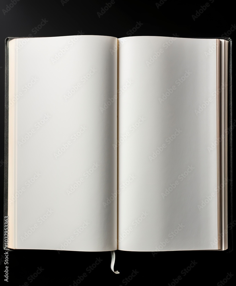 An open hardcover book, blank pages, minimalist style, isolated on white background 