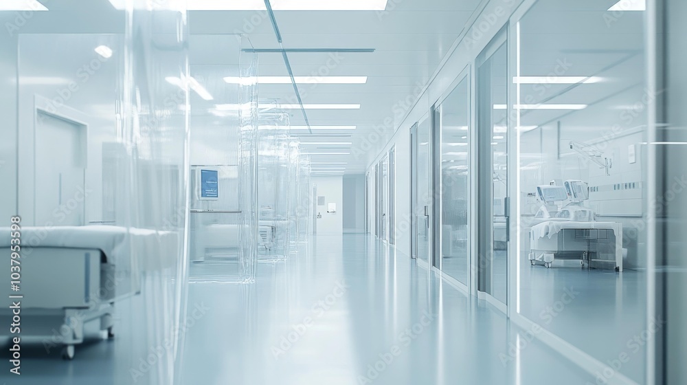 Fototapeta premium Modern hospital corridor with clean and sleek design. Generative AI