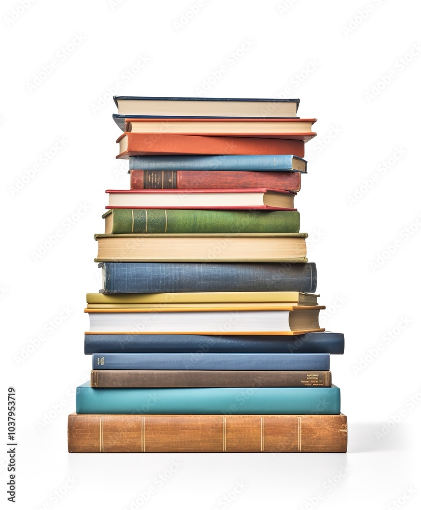 A stack of textbooks, academic design, organized neatly, isolated on white background A stack of textbooks, academic design, organized neatly, isolated on white background
