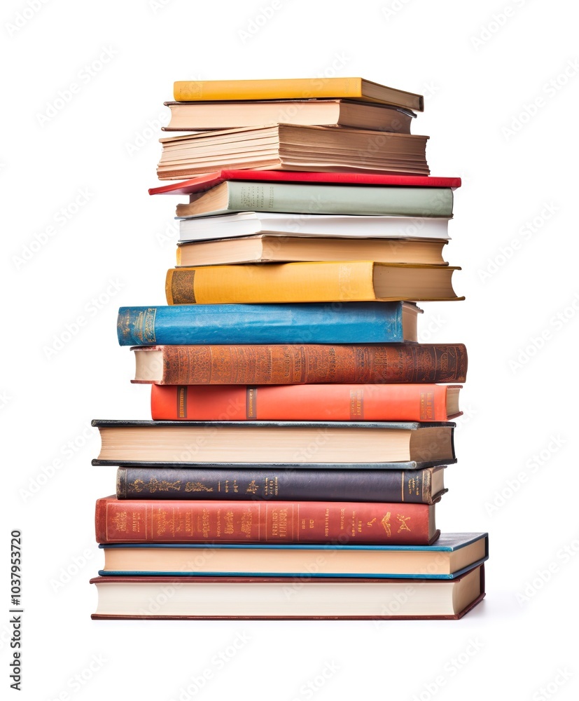 A stack of textbooks, academic design, organized neatly, isolated on white background A stack of textbooks, academic design, organized neatly, isolated on white background