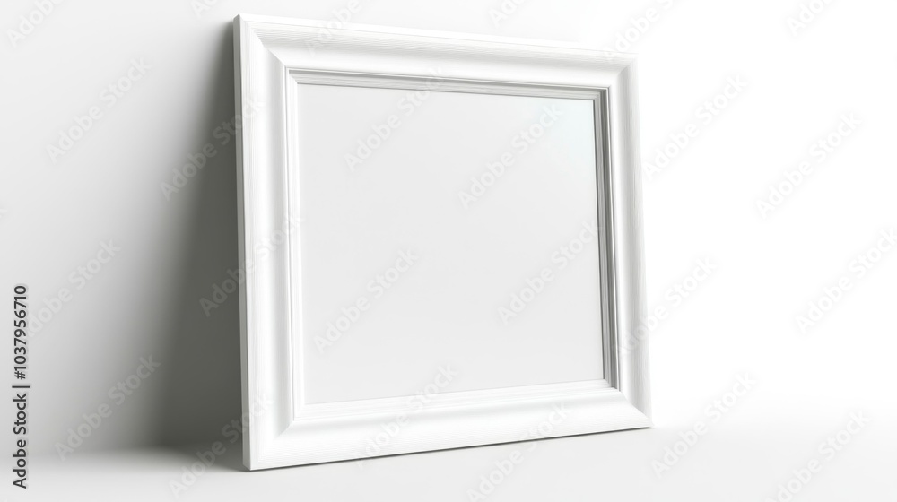 White Picture Frame on a White Background with Blank Space for Art or Photo. Generative AI White Picture Frame on a White Background with Blank Space for Art or Photo. Generative AI
