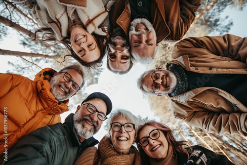 Group of senior friends having fun in the park. Group of elderly people outdoors. photo