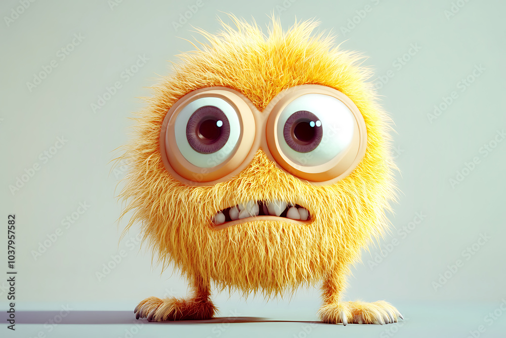 A fluffy, yellow creature with large eyes and a worried expression. A fluffy, yellow creature with large eyes and a worried expression.