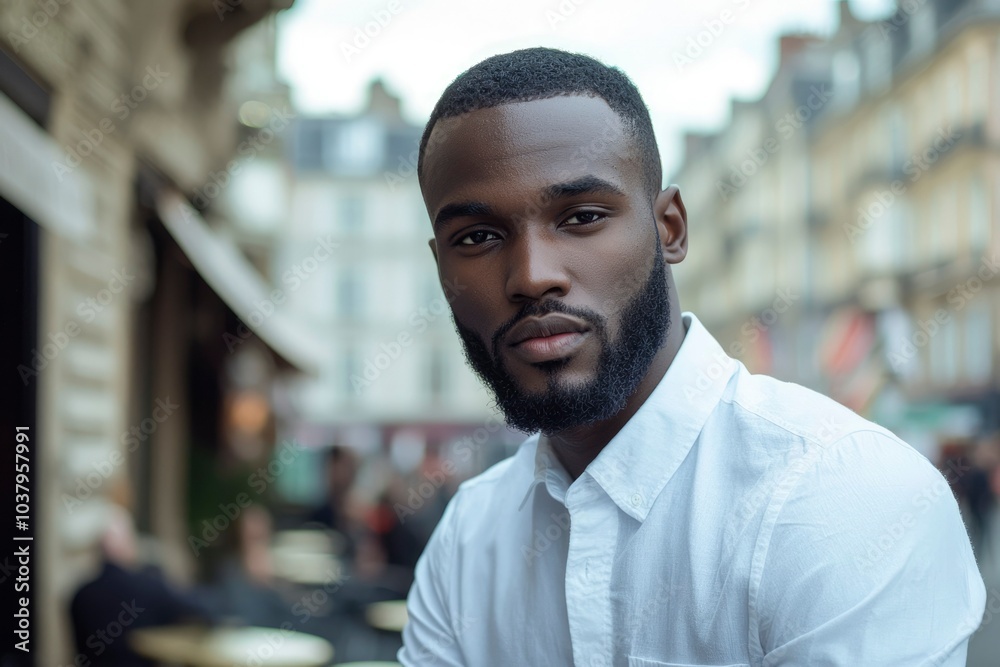 Portrait of a Black Man with a Beard Wearing a White Shirt Portrait of a Black Man with a Beard Wearing a White Shirt