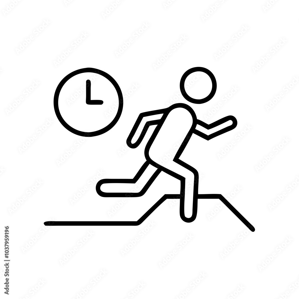 Running icon with a clock symbol representing urgency and activity, black outline, modern design Running icon with a clock symbol representing urgency and activity, black outline, modern design