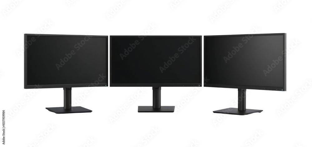 Fototapeta premium collection of three monitor with empty display isolated transparent background