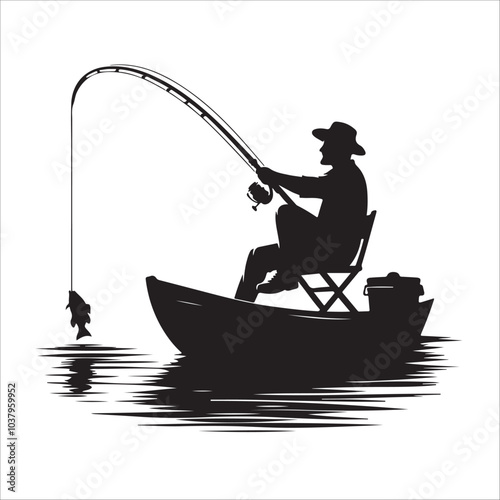 A man catching fish silhouette vector