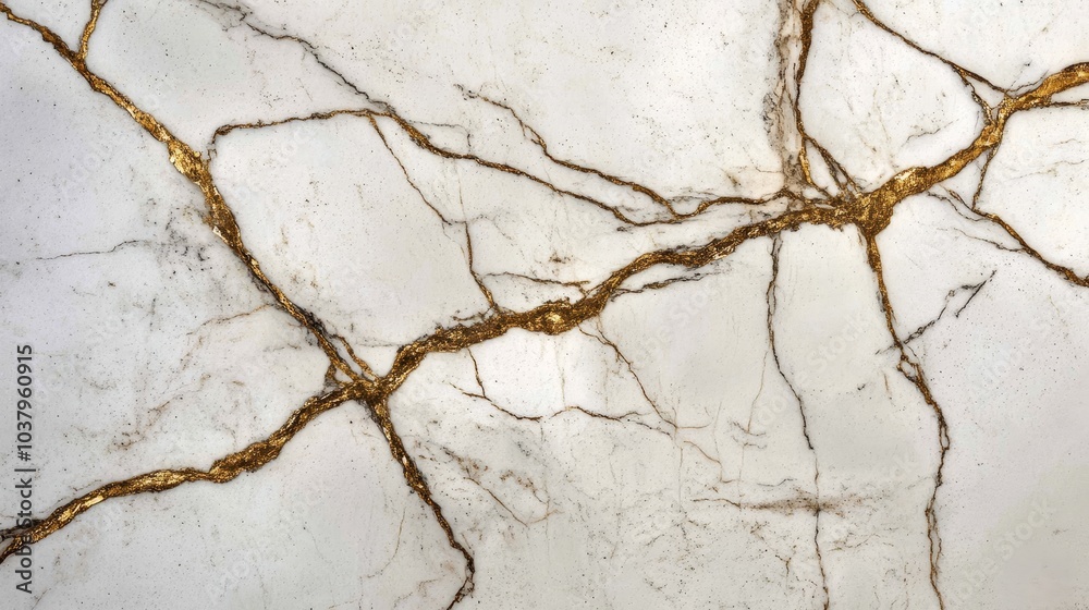 A close-up of a marble surface featuring intricate golden veins against a light background.