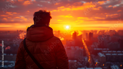 Individual Enjoying Sunrise Over a Cityscape