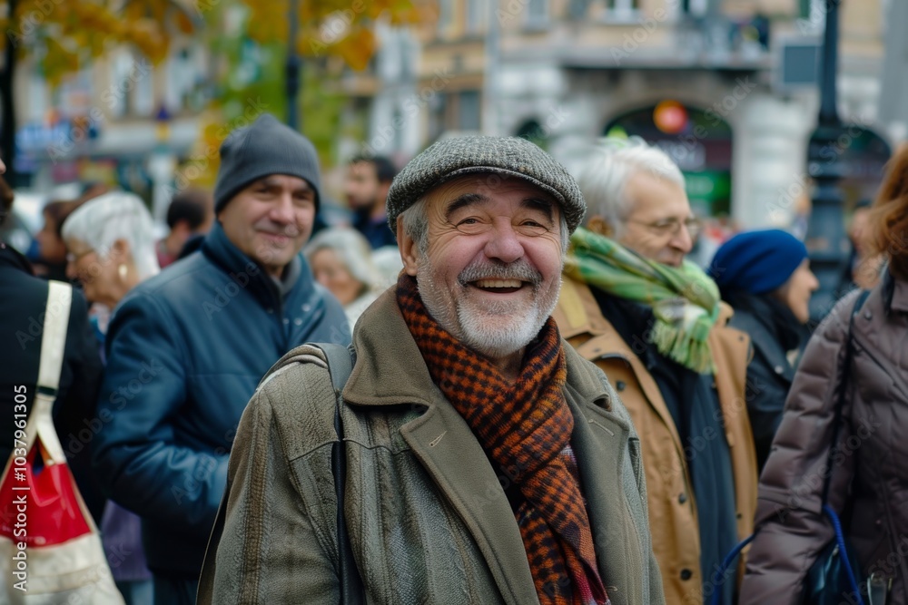 Senior man walking on the street in Strasbourg, France Senior man walking on the street in Strasbourg, France
