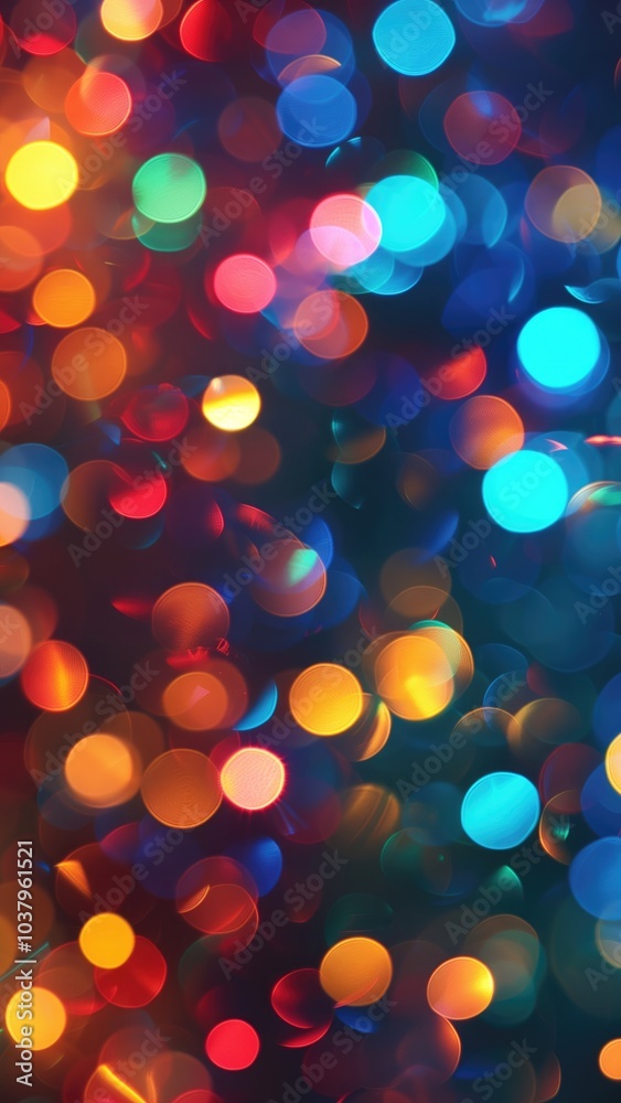 Disco lights bokeh wallpaper for phones in retro aesthetic. Vertical background of bokeh lights in rainbow colors.