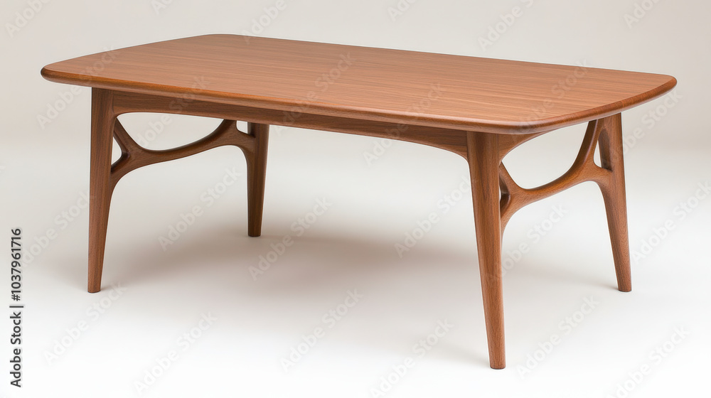 A beautifully crafted wooden table with sleek, curved legs and a smooth rectangular top, showcasing elegant and modern design elements. Perfect for contemporary interiors.
