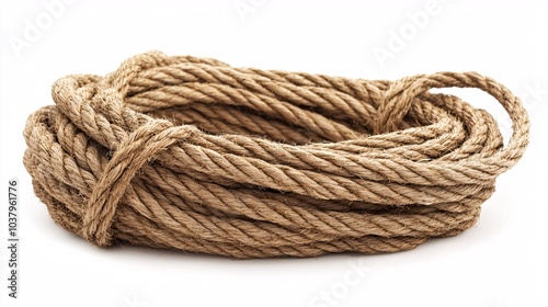 A rustic, sturdy rope with a natural texture, perfect for crafting and DIY projects, displayed on a pristine white background.