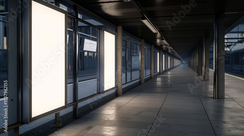 Empty billboard or blank poster mockup at bus stop roadside in city, Outdoor Advertising space in light box at station in night, empty signage mockup