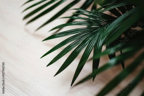 Close-up of a Green Palm Leaf Against a White Background