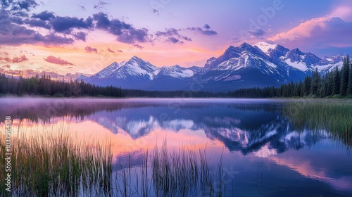 Serene Sunrise Over Mountain Lake Reflection