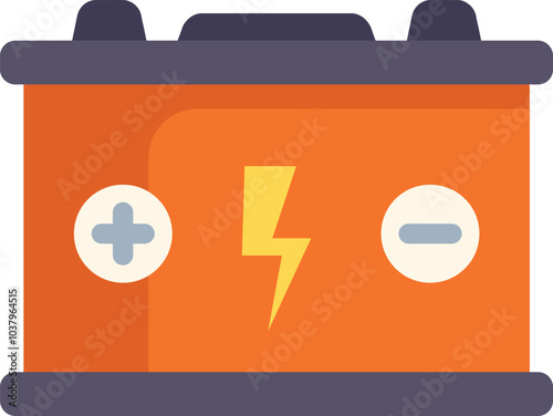 Orange car battery providing electrical power to start the engine of a vehicle with positive and negative terminals